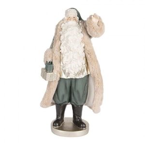 Béžovo-zelená dekorace Santa v kožichu a dárky - 20*15*42 cm 6PR5526 obraz