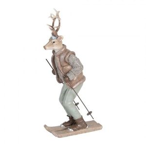 Dekorace Jelen Deer ve svetru na lyžích - 16*11*33 cm 6PR5530 obraz