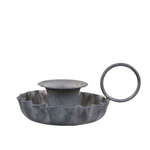 Zinkový antik kovový svícen na úzkou svíčku s ouškem Flower - 9*6*4, 5 cm 71089200 obraz