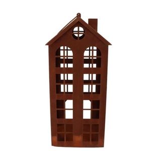 Rezavá antik plechová lucerna domek Amster M - 19*19*33 cm 832145 obraz