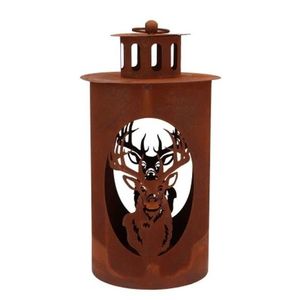 Rezavá antik plechová lucerna jelen Deer - Ø 14*26 cm 871900 obraz