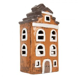 Oranžový keramický svícen na čajovou svíčku domek Village - 13*10*23 cm 6CE2203 obraz