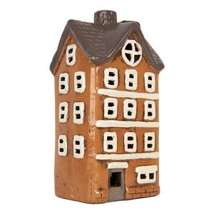 Oranžový keramický svícen na čajovou svíčku domek Village - 12*10*23 cm 6CE2202 obraz