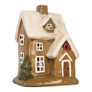 Hnědý keramický svícen na čajovou svíčku domek Village - 15*12*20 cm 6CE2200 obraz