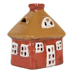 Červený keramický svícen na čajovou svíčku domek Village - 9*6*10 cm 6CE2199 obraz