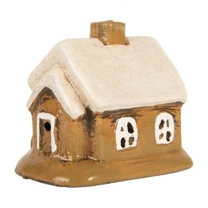 Hnědý keramický svícen na čajovou svíčku domek Village - 9*7*9 cm 6CE2198 obraz