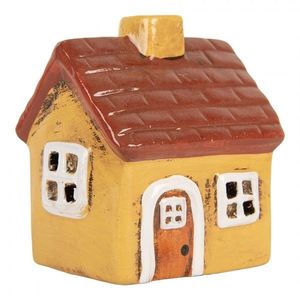 Žlutý keramický svícen na čajovou svíčku domek Village - 8*7*10 cm 6CE2197 obraz