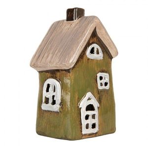 Zelený keramický svícen na čajovou svíčku domek Village - 9*7*16 cm 6CE2196 obraz
