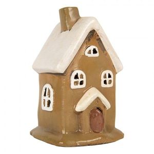 Hnědý keramický svícen na čajovou svíčku domek Village - 10*10*16 cm 6CE2195 obraz