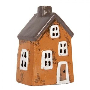 Oranžový keramický svícen na čajovou svíčku domek Village - 9*7*12 cm 6CE2193 obraz