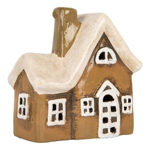 Hnědý keramický svícen na čajovou svíčku domek Village - 13*7*13 cm 6CE2192 obraz