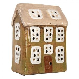 Zelený keramický svícen na čajovou svíčku domek Village - 10*7*14 cm 6CE2191 obraz