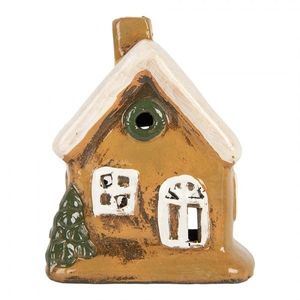 Hnědý keramický svícen na čajovou svíčku domek Village - 9*7*11 cm 6CE2189 obraz