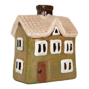 Zelený keramický svícen na čajovou svíčku domek Village - 11*7*13 cm 6CE2188 obraz