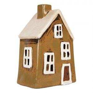 Hnědý keramický svícen na čajovou svíčku domek Village - 12*8*17 cm 6CE2187 obraz