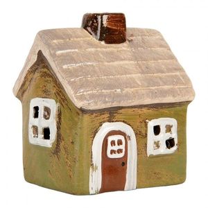 Zelený keramický svícen na čajovou svíčku domek Village - 8*7*10 cm 6CE2186 obraz