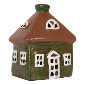 Zelený keramický svícen na čajovou svíčku domek Village - 12*9*14 cm 6CE2185 obraz