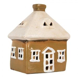 Hnědý keramický svícen na čajovou svíčku domek Village - 12*9*14 cm 6CE2184 obraz
