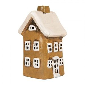 Hnědý keramický svícen na čajovou svíčku domek Village - 8*7*15 cm 6CE2183 obraz