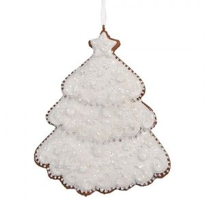 Závěsná dekorace zasněžený perníkový stromeček Frosted Ginger - 9*1*10 cm 6PR5347 obraz