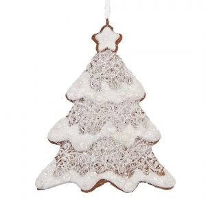 Závěsná dekorace zasněžený perníkový stromeček Frosted Ginger - 9*1*10 cm 6PR5343 obraz