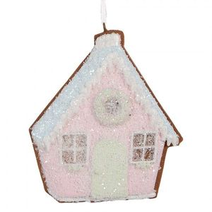 Závěsná dekorace růžová perníková chaloupka Frosted Ginger - 9*1*10 cm 6PR5342 obraz