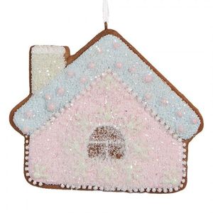 Závěsná dekorace růžová perníková chaloupka Frosted Ginger - 9*1*8 cm 6PR5340 obraz