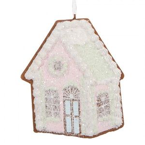 Závěsná dekorace růžová perníková chaloupka Frosted Ginger - 9*1*10 cm 6PR5335 obraz