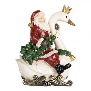 Červená vánoční dekorace Santa Claus na labuti - 13*10*16 cm 6PR5671 obraz