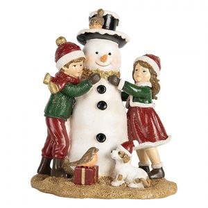 Červeno-zelená vánoční dekorace děti se sněhulákem - 13*10*16 cm 6PR5679 obraz