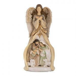 Béžová antik dekorace anděl se svatou rodinou Angel - 15*12*30 cm 6PR5647 obraz