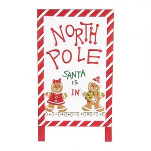 Bílo-červená vánoční kovová cedule North Pole - 29*16*51 cm 6Y5801 obraz