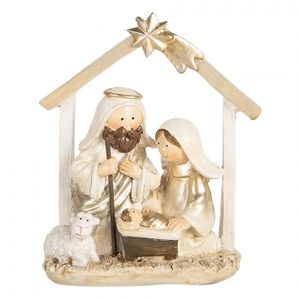 Béžovo-zlatá antik vánoční dekorace betlém - 10*5*12 cm 6PR5648 obraz