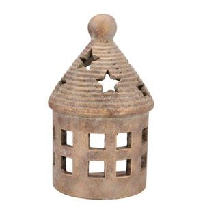Zlatý antik cementový svícen půlkruhový domek House Gold - 14*10*23 cm 571548 obraz