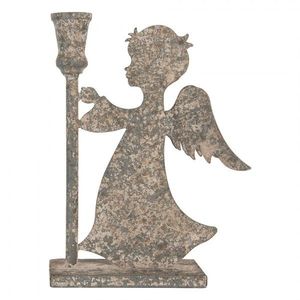 Šedý antik kovový svícen na úzkou svíčku anděl Angel - 22*8*28 cm 6Y5823 obraz