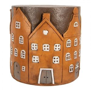 Hnědý cihlový odkládací stolek s domky Amster - Ø 39*40 cm 6MG0128 obraz