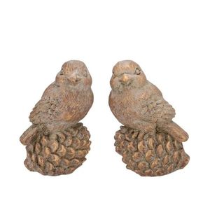 2ks zlatá antik cementová dekorace ptáček na šišce Bird Gold - 9*7*13 cm 571494 obraz