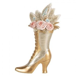 Zlatá antik dekorace dámská bota na podpatku s květy - 14*7*22 cm 6PR5638 obraz