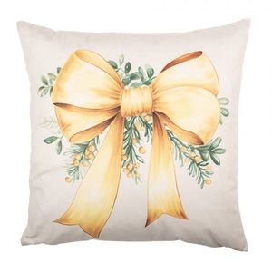 Béžový povlak na polštář se žlutou mašlí - 45*45 cm KT021.436 obraz
