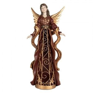 Vínovo-zlatá dekorace anděl se zdobením Angel - 20*15*45 cm 6PR5406 obraz