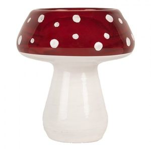 Bílo-červený skleněný svícen na čajovou svíčku muchomůrka - Ø 7*7 cm 6GL5199 obraz