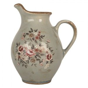 Šedý dekoračnmí keramický džbán s květy Floria M - 21*16*24 cm 6CE2234M obraz