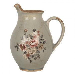 Šedý dekoračnmí keramický džbán s květy Floria S - 16*12*18 cm 6CE2234S obraz