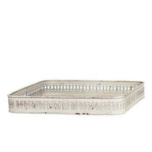 Krémový antik kovový dekorační podnos se zdobným okrajem - 33*33*5 cm 64090019 obraz