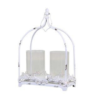 Krémová antik kovová lucerna na 2 svíčky Fleur - 25*12*38 cm 25053819 obraz