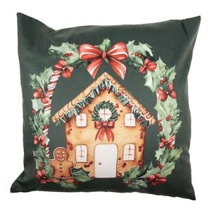 Zelený povlak na polštář s perníkovou chaloupkou - 45*45 cm KT021.430 obraz