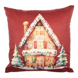 Červený povlak na polštář s perníkovou chaloupkou - 45*45 cm KT021.429 obraz