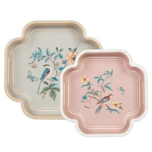 Set 2ks béžový dekorační podnos s ptáčky Birds - 30*30*5 / 24*24*5 cm 6H2461 obraz