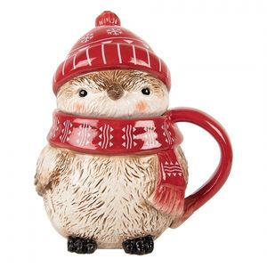 Keramický hrnek ptáček s víčkem a čepičkou - 15*11*17 cm / 500 ml 6CEMU0203 obraz