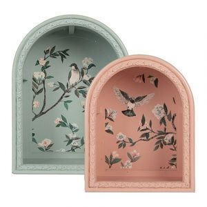 Set 2ks nástěnná modrá a růžová polička s ptáčky Birds - 30*16*40 / 24*14*30 cm 6H2460 obraz